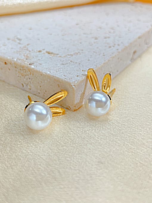 Open Sky Titanium Steel Imitation Pearl Rabbit Cute Stud Earring 1