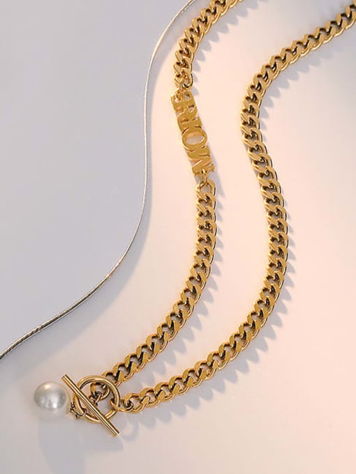 A TEEM Titanium Steel Imitation Pearl Letter Vintage Necklace 3