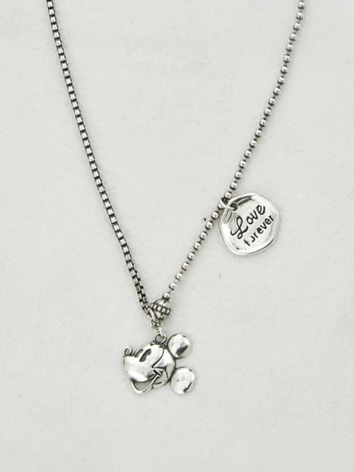 SHUI Vintage Sterling Silver With Antique Silver Plated Simplistic Mickey letters Necklaces 4