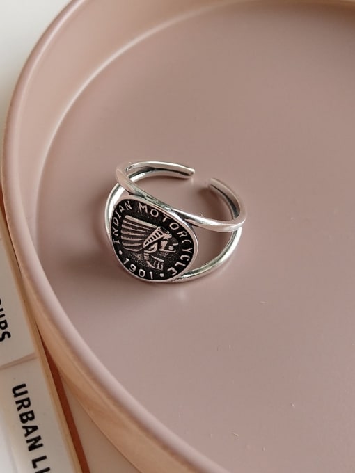 Boomer Cat 925 Sterling Silver Round  Portrait   Vintage Free Size Band Ring 0