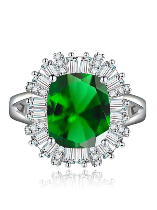 green Brass Cubic Zirconia Geometric Luxury Cocktail Ring