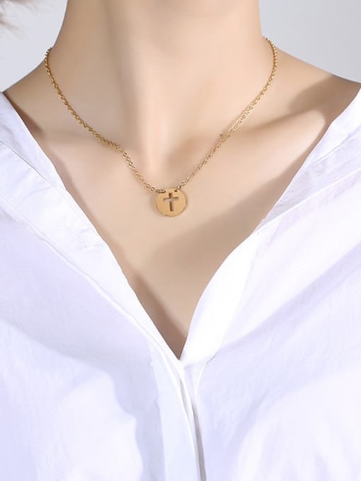 CONG Stainless Steel  Hollow Cross Minimalist Regligious Necklace 4