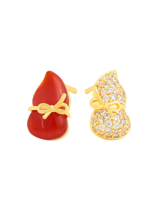 Asymmetric red gourd Alloy Rhinestone Irregular Cute Stud Earring