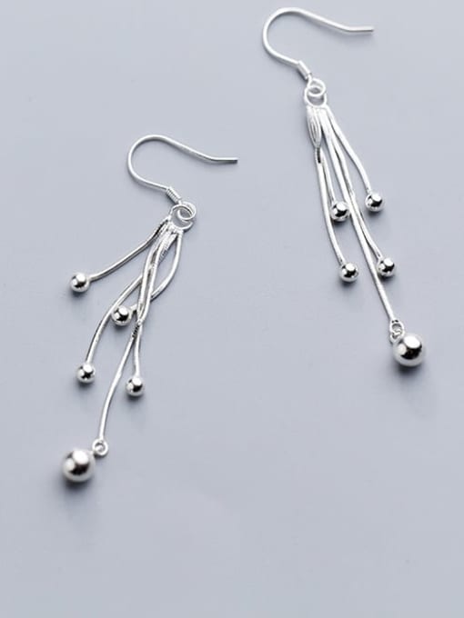 Rosh 925 Sterling Silver Bead Tassel Minimalist Hook Earring 1