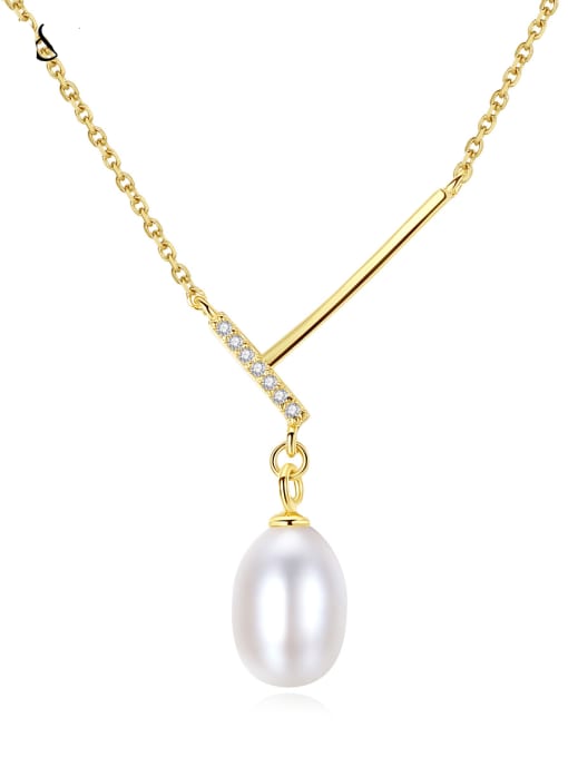 CCUI 925 Sterling Silver Imitation Pearl Geometric Minimalist Necklace