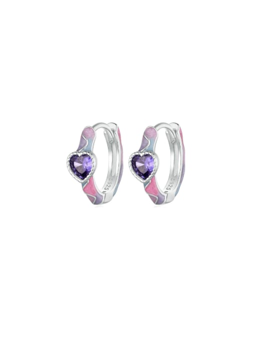 SCE1682 925 Sterling Silver Enamel Heart Dainty Huggie Earring