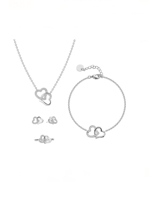 Four piece set Brass Cubic Zirconia  Minimalist Heart Ring Earring Bangle And Necklace Set