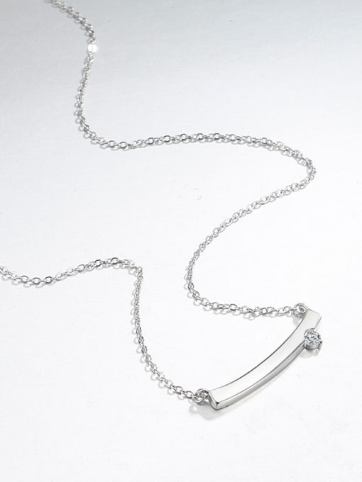 Platinum 925 Sterling Silver Rhinestone Smiley Minimalist Necklace