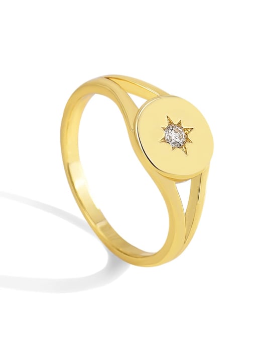 Gold six pointed star round ring Brass Rhinestone Geometric Minimalist Band Ring