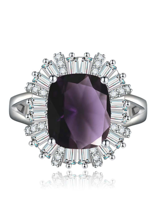 purple Brass Cubic Zirconia Geometric Luxury Cocktail Ring