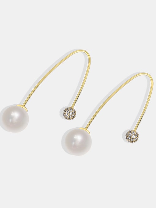 CHARME Brass Imitation Pearl Geometric Minimalist Hook Earring