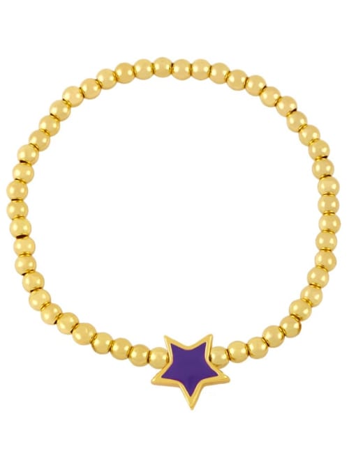 purple Brass Enamel Star Vintage Beaded Bracelet