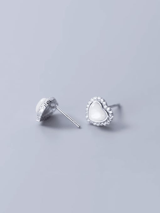 Silver 925 Sterling Silver Cats Eye Heart Minimalist Stud Earring