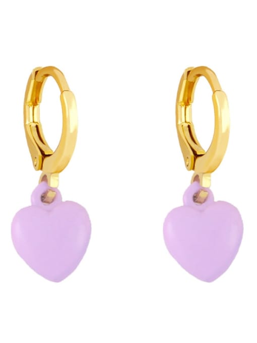 violet Brass Enamel Heart Minimalist Huggie Earring