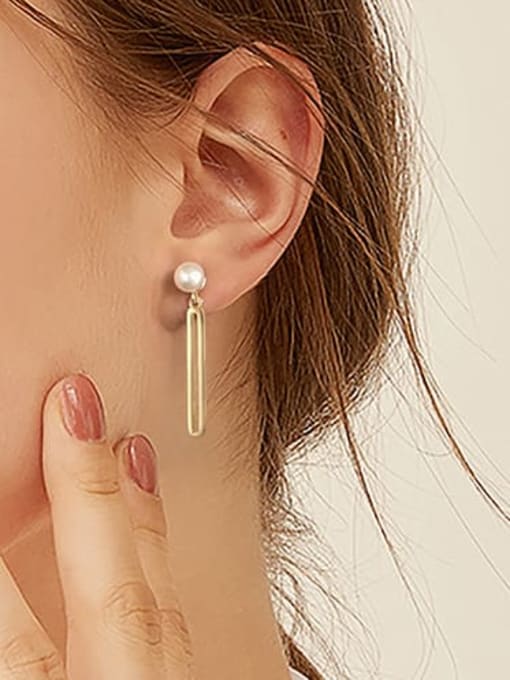 RINNTIN 925 Sterling Silver Freshwater Pearl Geometric Minimalist Drop Earring 1