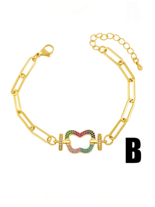 B Brass Cubic Zirconia Heart Vintage Hollow Chain  Bracelet