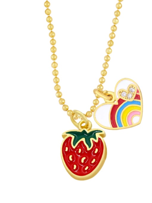 A Brass Cubic Zirconia Enamel Rainbow Hip Hop Strawberry Pendant Necklace