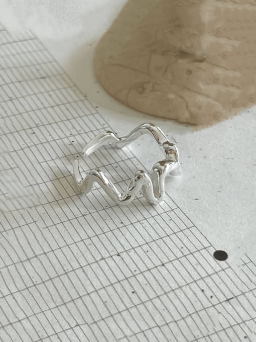 Boomer Cat 925 Sterling Silver Irregular Wavy Lines Trend Band Ring 3