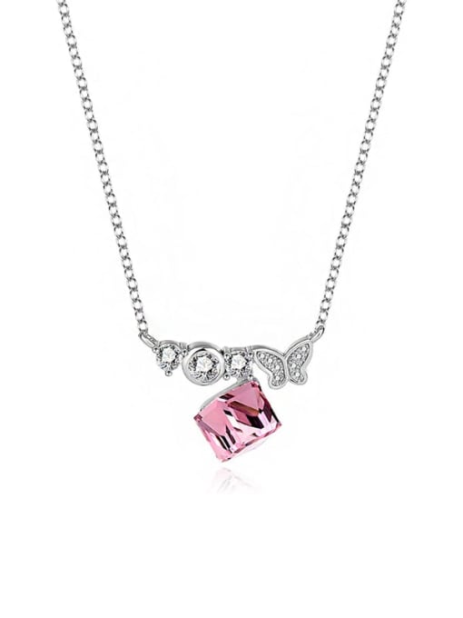 JYXZ 045 (pink) 925 Sterling Silver Austrian Crystal Square Classic Necklace