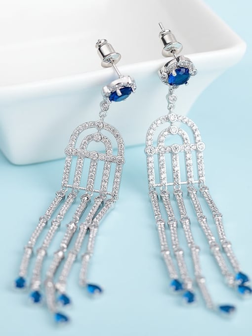 Main stone blue platinum Copper Cubic Zirconia Tassel Luxury Threader Earring