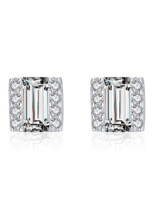 MODN 925 Sterling Silver Cubic Zirconia Square Classic Stud Earring 0