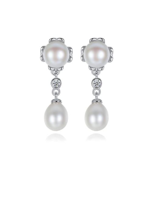 CCUI 925 Sterling Silver Freshwater Pearl White Flower Trend Drop Earring 0