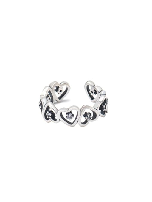 XBOX 925 Sterling Silver Rhinestone Heart Vintage Band Ring 0