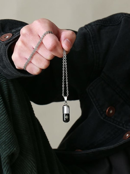 CONG Titanium Steel Pill Perfume Bottle Pendant Pendant Necklace For Men 1