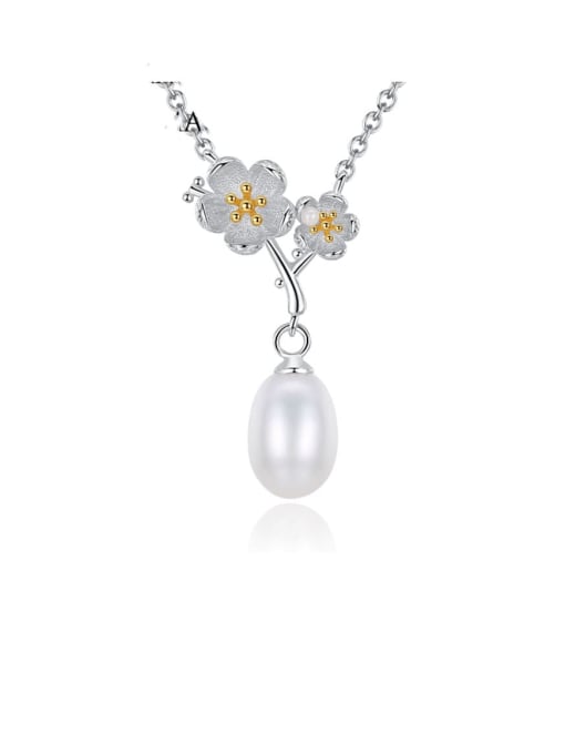 CCUI 925 Sterling Silver  Fashion two color  plating Plum Blossom Freshwater Pearl Necklace 0