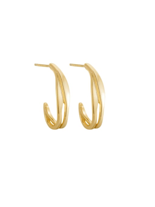Gold Double layered Cross Earrings 925 Sterling Silver Geometric Minimalist Stud Earring