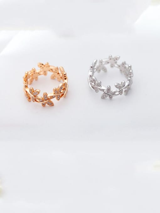 BLING SU Copper Cubic Zirconia Flower Dainty Free Size Ring 1