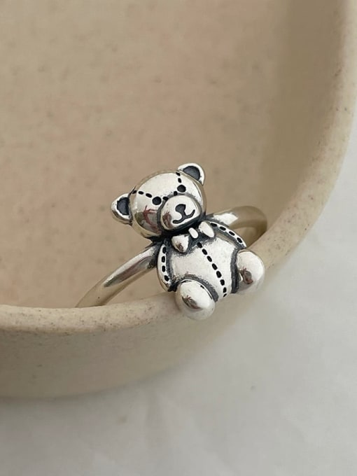 Boomer Cat 925 Sterling Silver Bear Vintage Band Ring 2