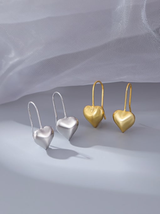 BeiFei Minimalism Silver 925 Sterling Silver Heart Minimalist Hook Earring 2