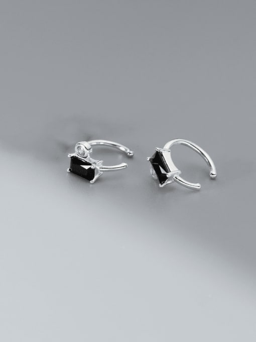 Black 925 Sterling Silver Cubic Zirconia Geometric Dainty Hook Earring
