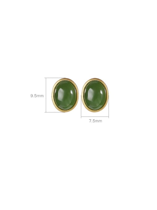 DEER 925 Sterling Silver Jade Oval Minimalist Stud Earring 2