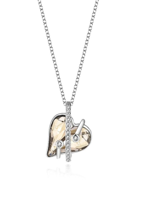 JYXZ 025 (coffee) 925 Sterling Silver Austrian Crystal Heart Classic Necklace