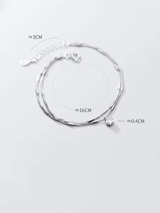 Rosh 925 Sterling Silver  Fashionable simple single diamond double chain   Bracelet 3