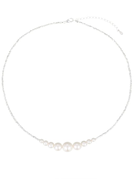 BeiFei Minimalism Silver 925 Sterling Silver Imitation Pearl Geometric Minimalist Necklace 2