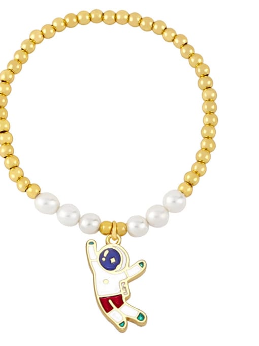 D Brass Imitation Pearl Icon Ethnic Beaded Bracelet