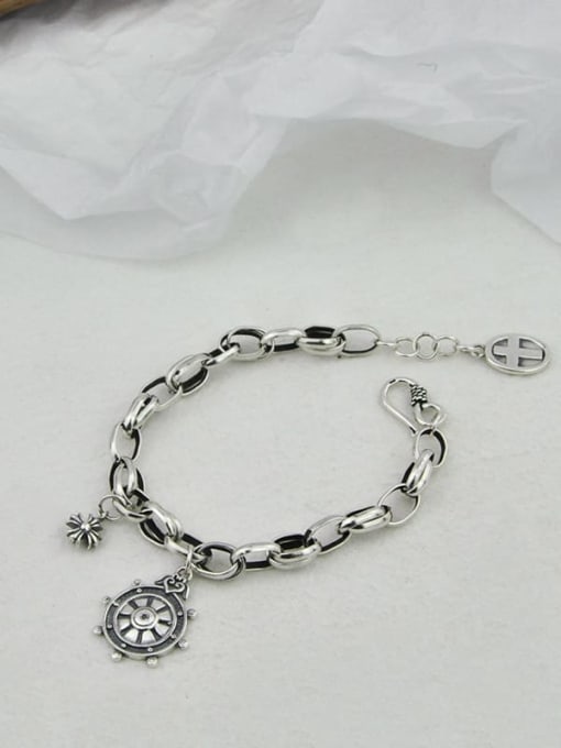 SHUI Vintage Sterling Silver With Simple Retro Hollow Chain Cross Bracelets 3