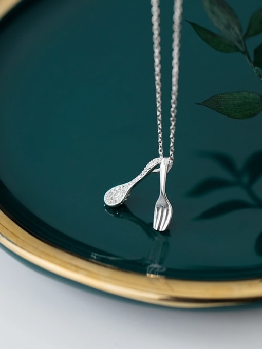Rosh 925 sterling silver Simple  cute fork spoon pendant necklace 2