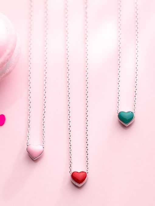 Rosh 925 Sterling Silver Multi Color Enamel Heart Minimalist Necklace 3