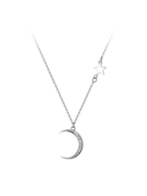 Rosh 925 Sterling Silver Cubic Zirconia Moon Minimalist Necklace