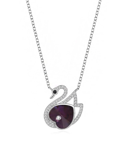 JYXZ 043 (purple) 925 Sterling Silver Austrian Crystal Swan Classic Necklace