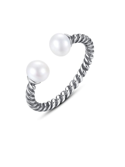 CCUI 925 Sterling Silver Vintage thread twist  Freshwater Pearl  free size MIDI ring 0