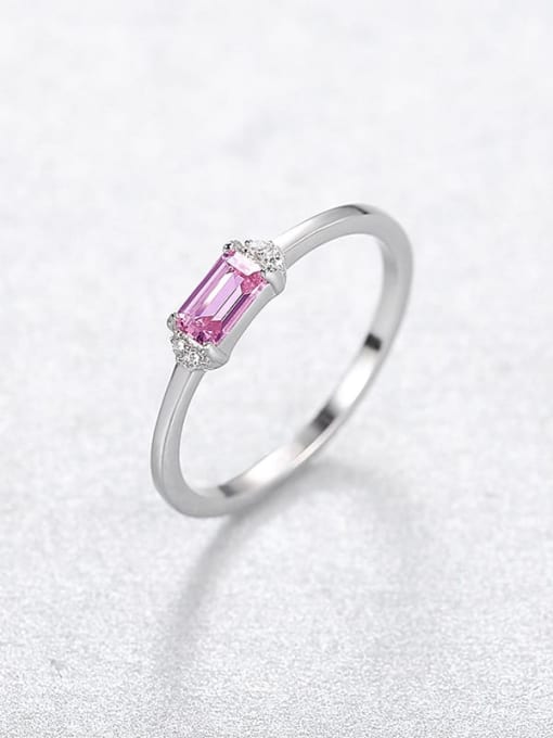 pink 21D08 925 Sterling Silver Cubic Zirconia Geometric Minimalist Midi Ring