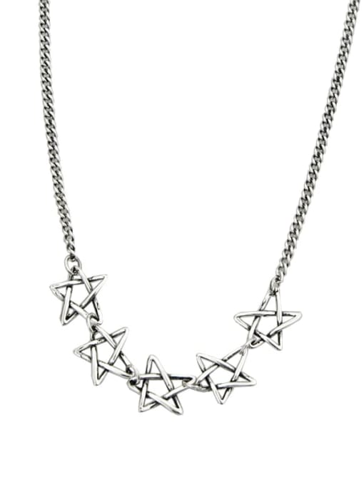 SHUI Vintage Sterling Silver With Platinum Plated Fashion Hollow Star Necklaces 0