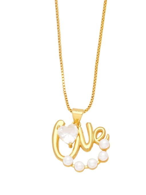 CC Brass Imitation Pearl Vintage Letter  Heart Pendant Necklace 1