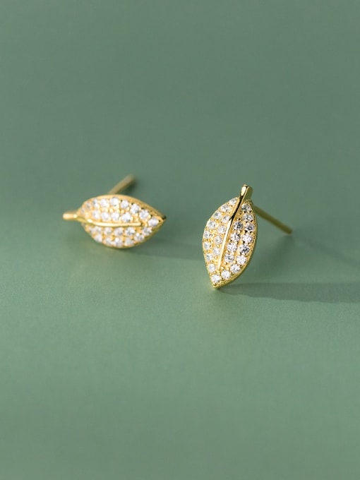 Gold 925 Sterling Silver Cubic Zirconia Leaf Minimalist Cluster Earring