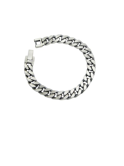 SHUI Vintage Sterling Silver With Simple Retro Chain Couple Bracelet  Bracelets 0